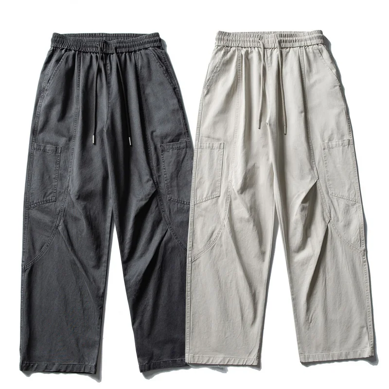 

HELLOMARCEL EU US Size Washed Distressed Multi-Pocket Cargo Pants Men Women Loose Straight Cotton Casual Pants