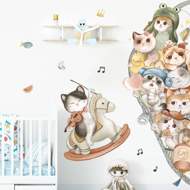 Cartoon Cat Wall Sticker Shop Window Glass Layout Electrostatic Animal Background Sticker Moisture-proof Anti Fouling Removable