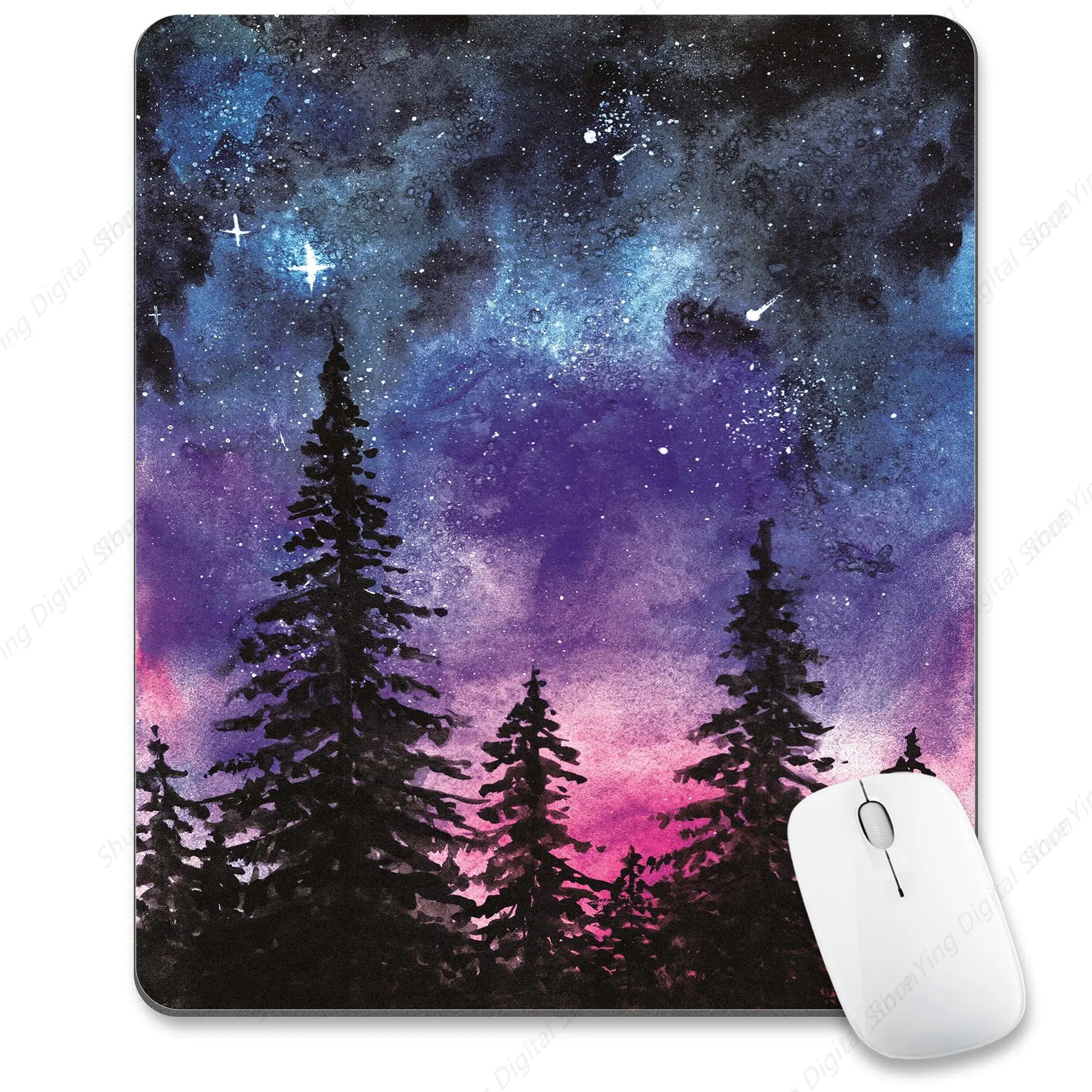 

Purple Starry Sky Night Retro Forest Plant Mouse Mat Natural Scenery Office Desk Mat Anti Slip Mouse Mat Decorative Accessories