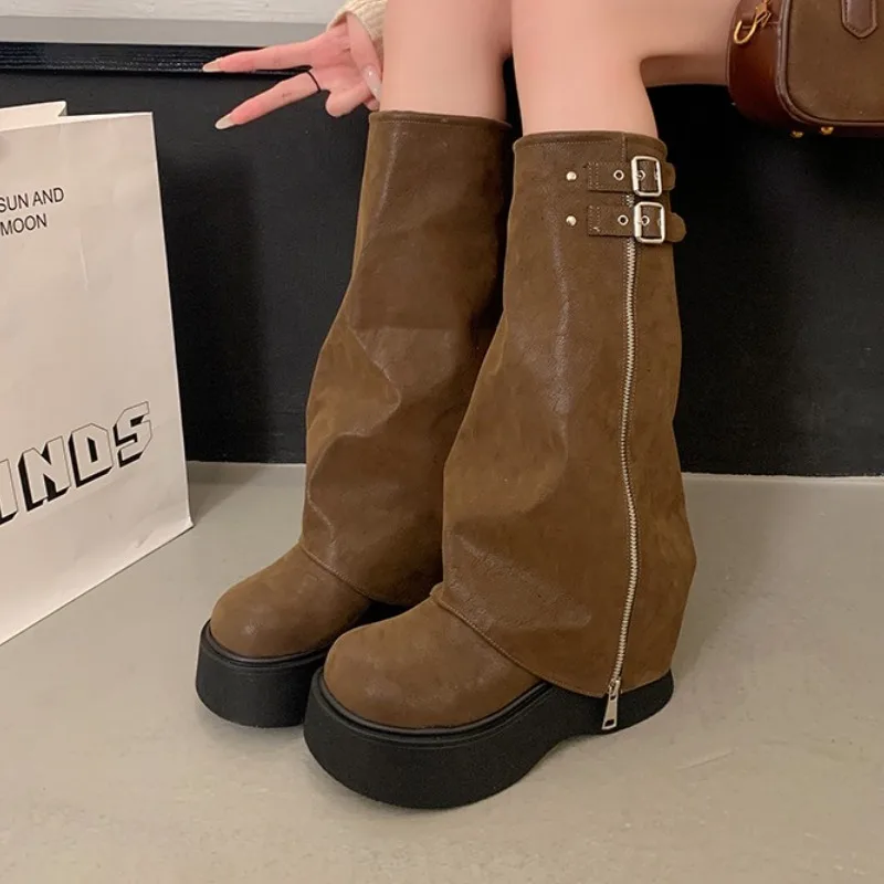 

Women High Boots Flats Platform Shoes Designer New 2025 Elegant Winter Knee High Chelsea Knight's Boots Party Shoes Woman Botas