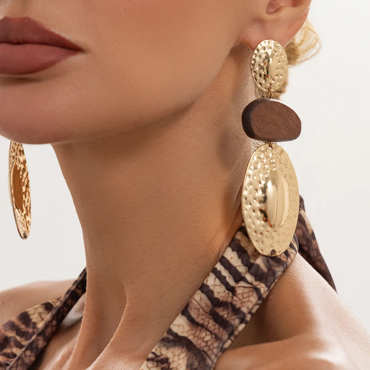 IngeSight.Z Exaggerated Vintage Irregular Big Geometry Drop Earrings Creative Metal Wood Pendant Earring Party Charm Jewelry