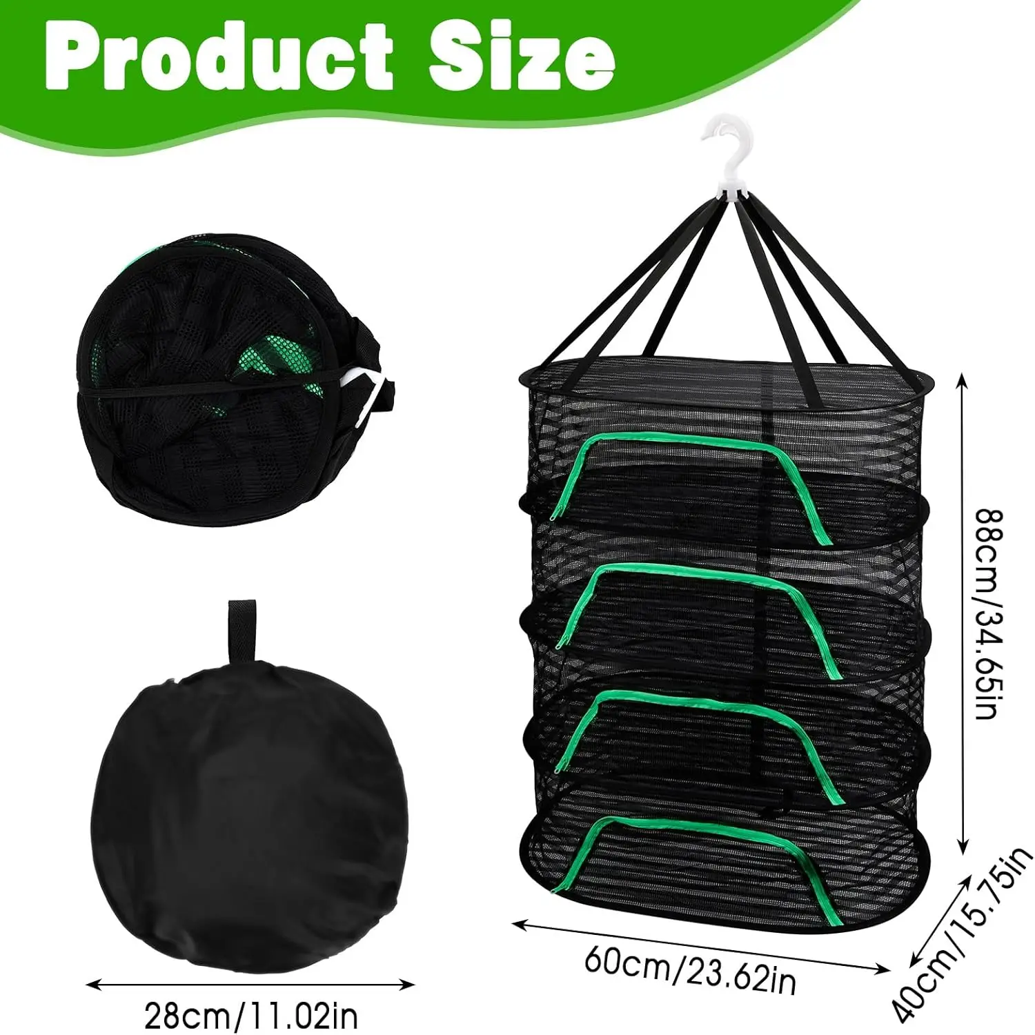 Estante de Secagem Anti-Mosquito Dobrável, Cesto Suspenso, Multi-Funcional, 4 Camadas, Adequado Para Plantas, Flores, Cebolas, Peixe, Legumes