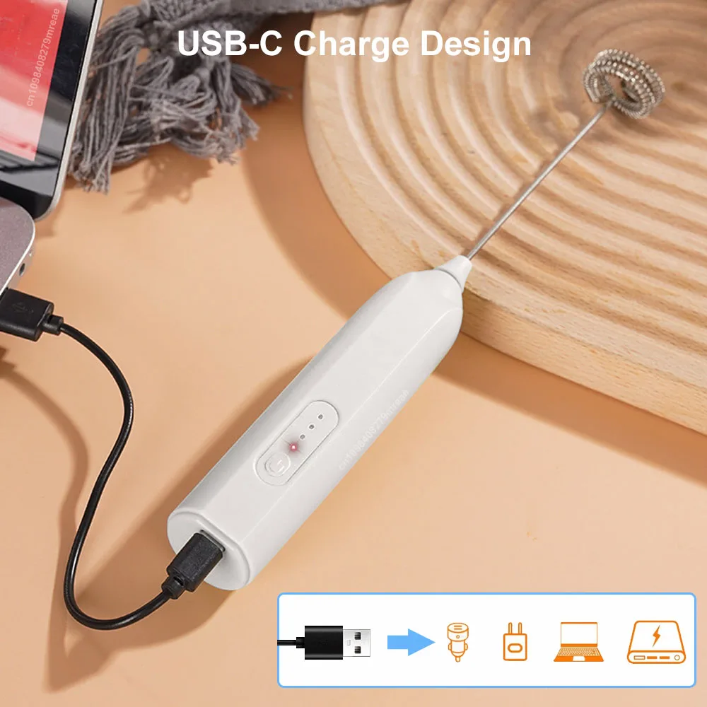 Elektrischer Milchaufschäumer, Eierbesen, Mini Tragbarer Kaffee-Mixer, USB-Aufladbarer Milchschäumer, Kabelloser Handrührer – Detail 6