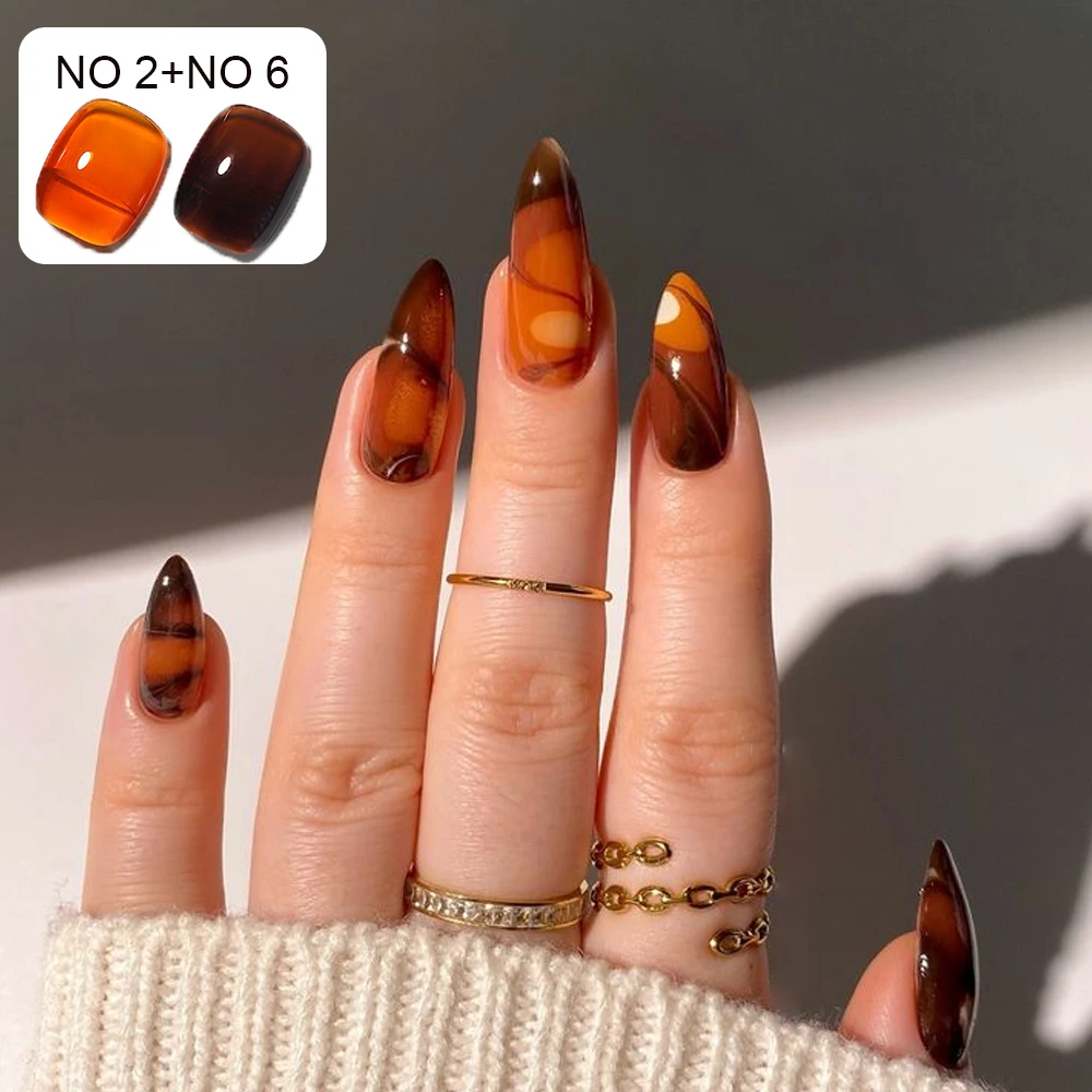 Zestaw lakierów hybrydowych 1/6 kolorów 5g Amber Brown Y2K Jesień Zima Gradient Leopard Jelly Nail Gel Półtrwały Lakier do Paznokci Soak Off