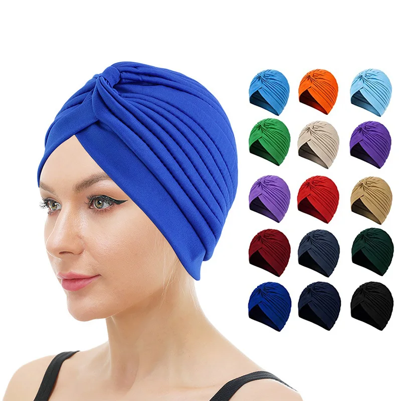 New Stretchy Turban Cap Chemo Head Beanie Cover Twisted Pleated Headwrap Assorted Colors Hair Cover Beanie Hats for Women Girls