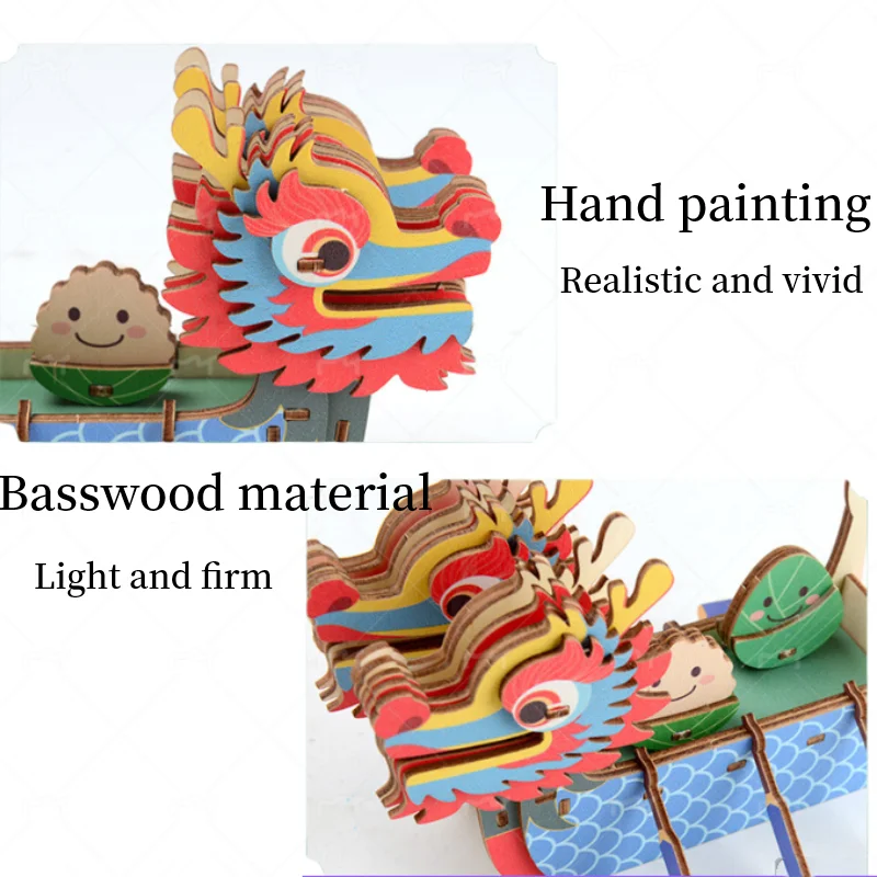 3d Houten Boot Dragon Figuur Model Bouwsteen Constructie Set Dier Puzzel Speelgoed Modellering Ambachtelijke Ornament Assemblage Model Kits