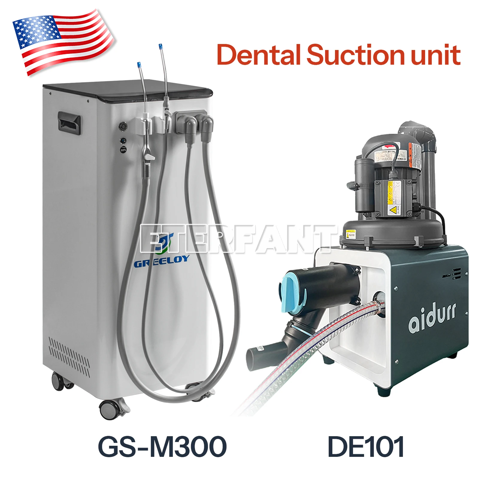 

ETERFANT Стоматологическая электрическая аспирационная машина Вакуумная система DE101 Вакуумный насос Полусухой тип/система аспирационного блока GS-M300