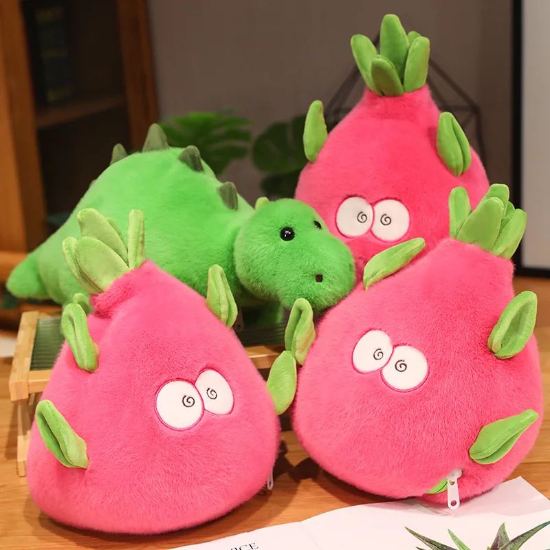 23cm Creative Fruit Pitaya Transforming Dragon Doll Fruit Flipping Green Dinosaur Kawaii Stuffed Animal Plush Toys for Kids Gift