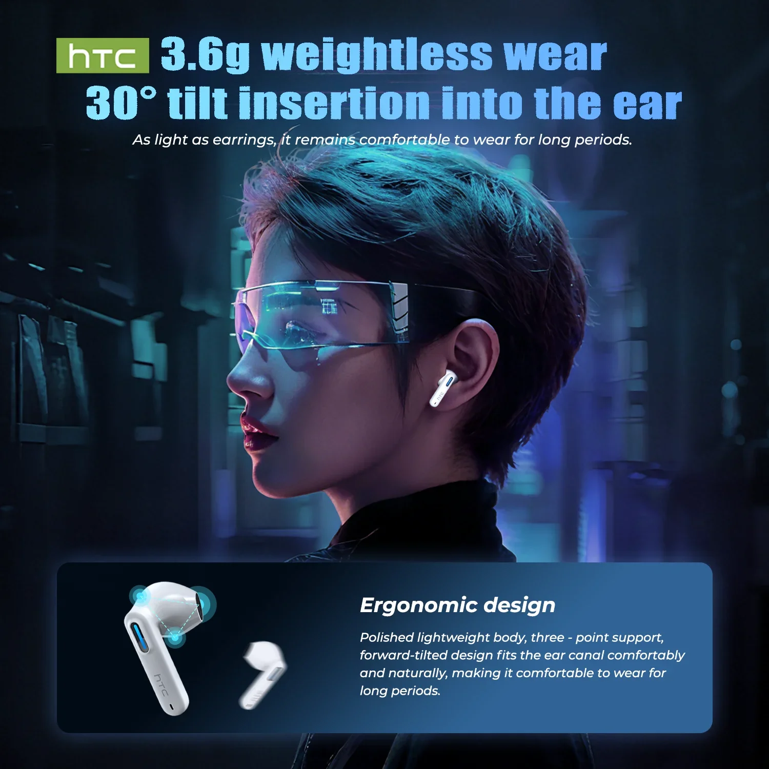 سماعات HTC NE49 بلوتوث V6.0 للحد من الضوضاء TWS سماعات رأس لاسلكية رياضية مع ميكروفون طويل العمر