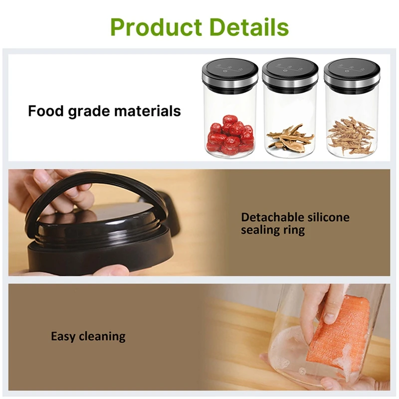 Botes de café al vacío con tapas herméticas, tarro de almacenamiento con pantalla táctil de vacío y parada automática de 33Kpa, 1,6l/54Oz