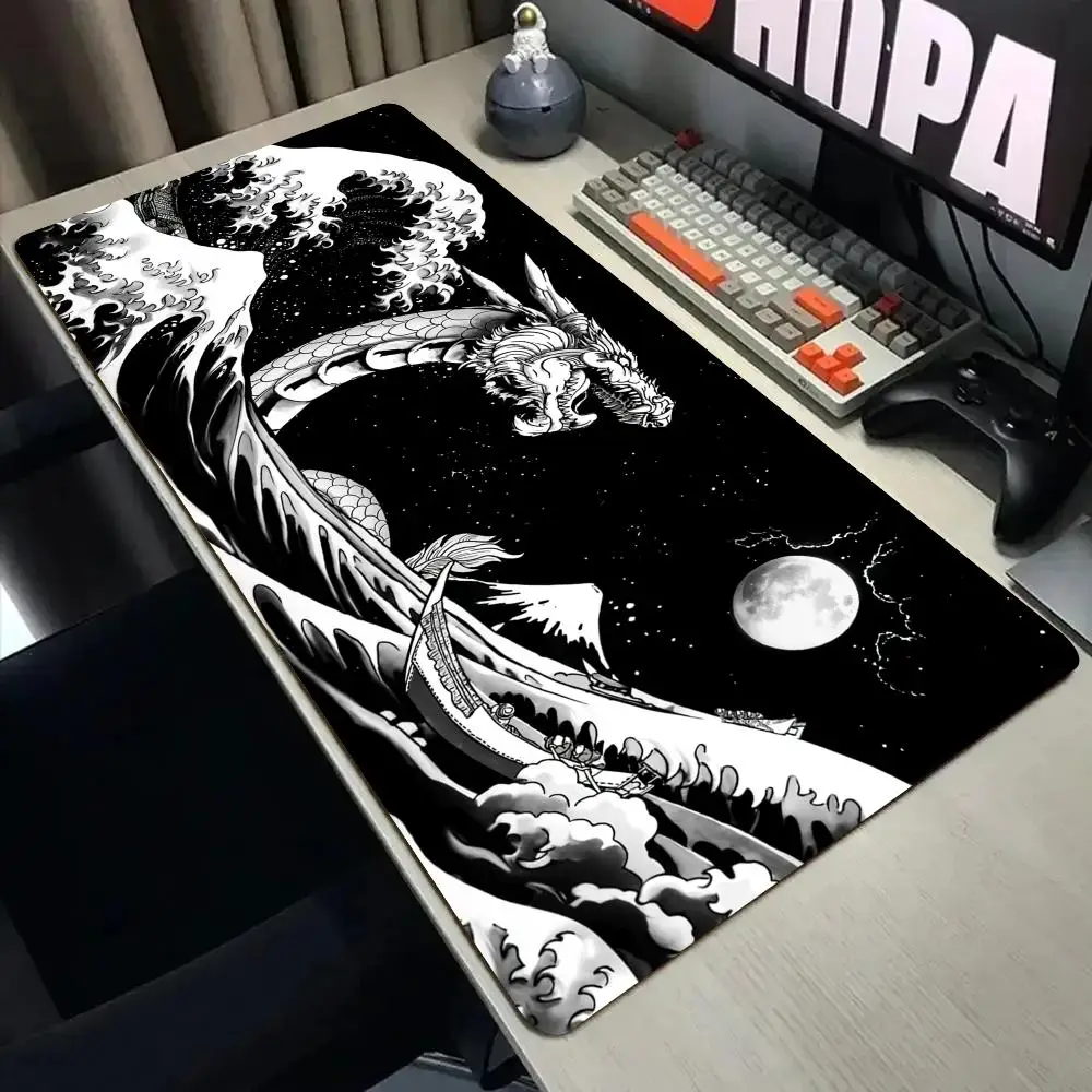 

Потрясающий коврик для мыши с изображением дракона и волн, настольный коврик с прошитыми краями, нескользящие игровые коврики, аксессуары для ПК, коврик для клавиатуры, коврик для мыши