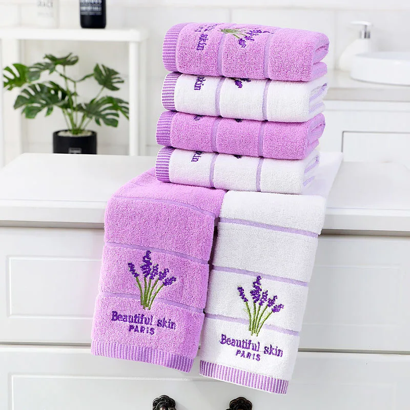 Cotton Embroidered Lavender Pattern Towel Absorbent Soft Household Pure Cotton Adult Face Towel Simple Couple Towel