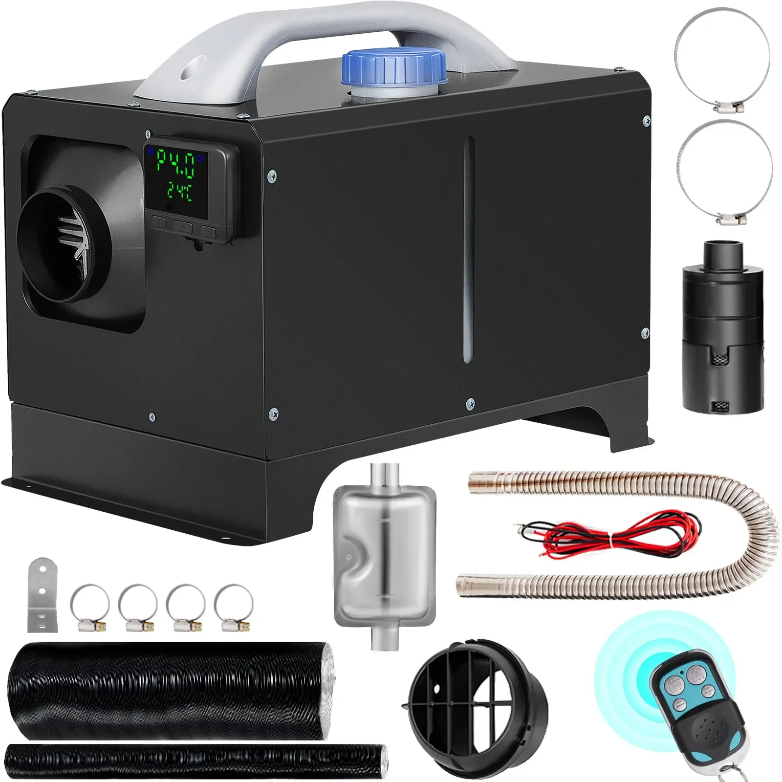 8KW, calentador de camión todo en uno de 12V, calentador de estacionamiento con LCD negro, calentador de aire diésel con Control remoto para camión RV, barco, coche