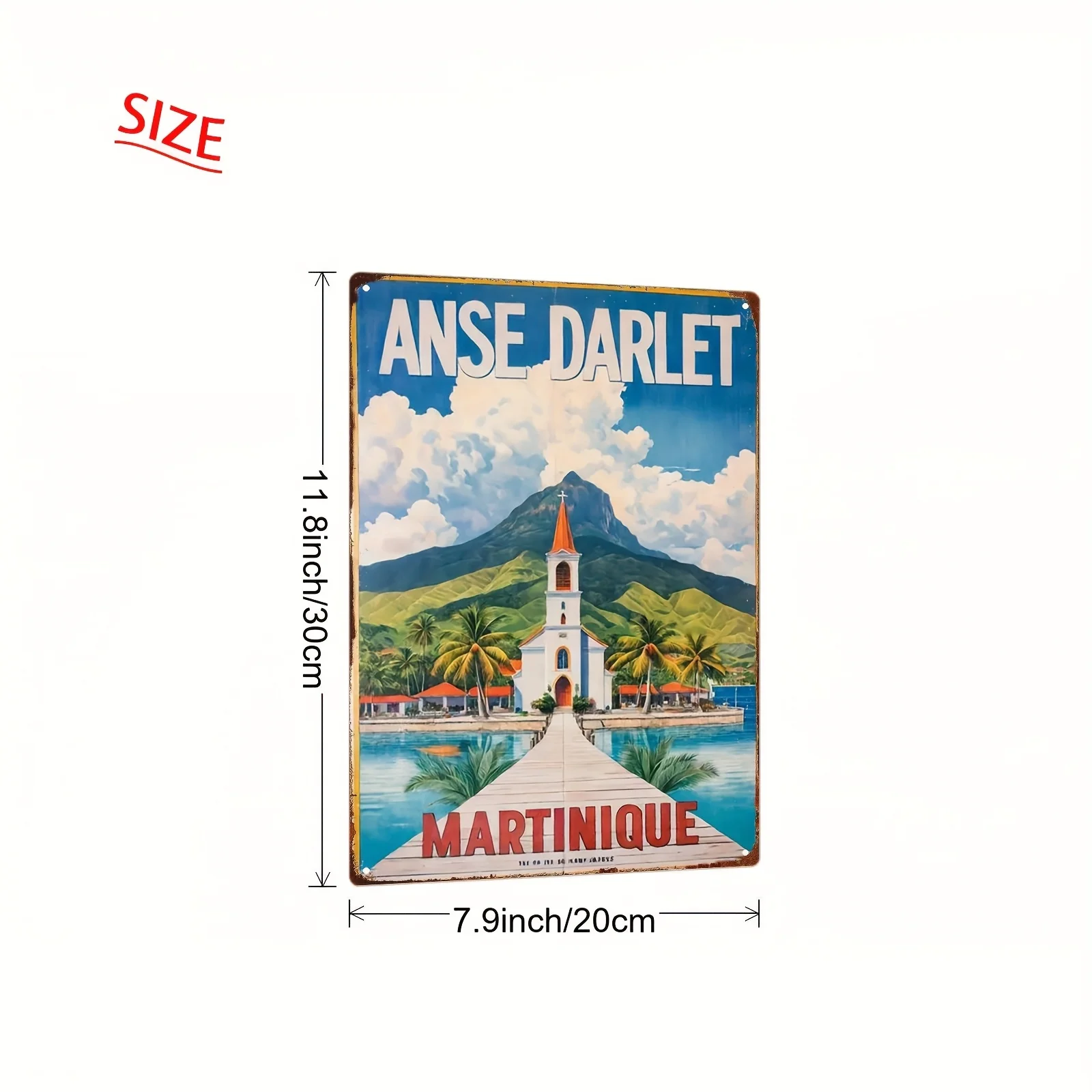 2D Flat - A Retro Metal Sign Board in 2D Size 20 X 30 Cm/8 X 12 Inches | A Tin Artwork Depicting The Landscape of Anse D'Arlet i