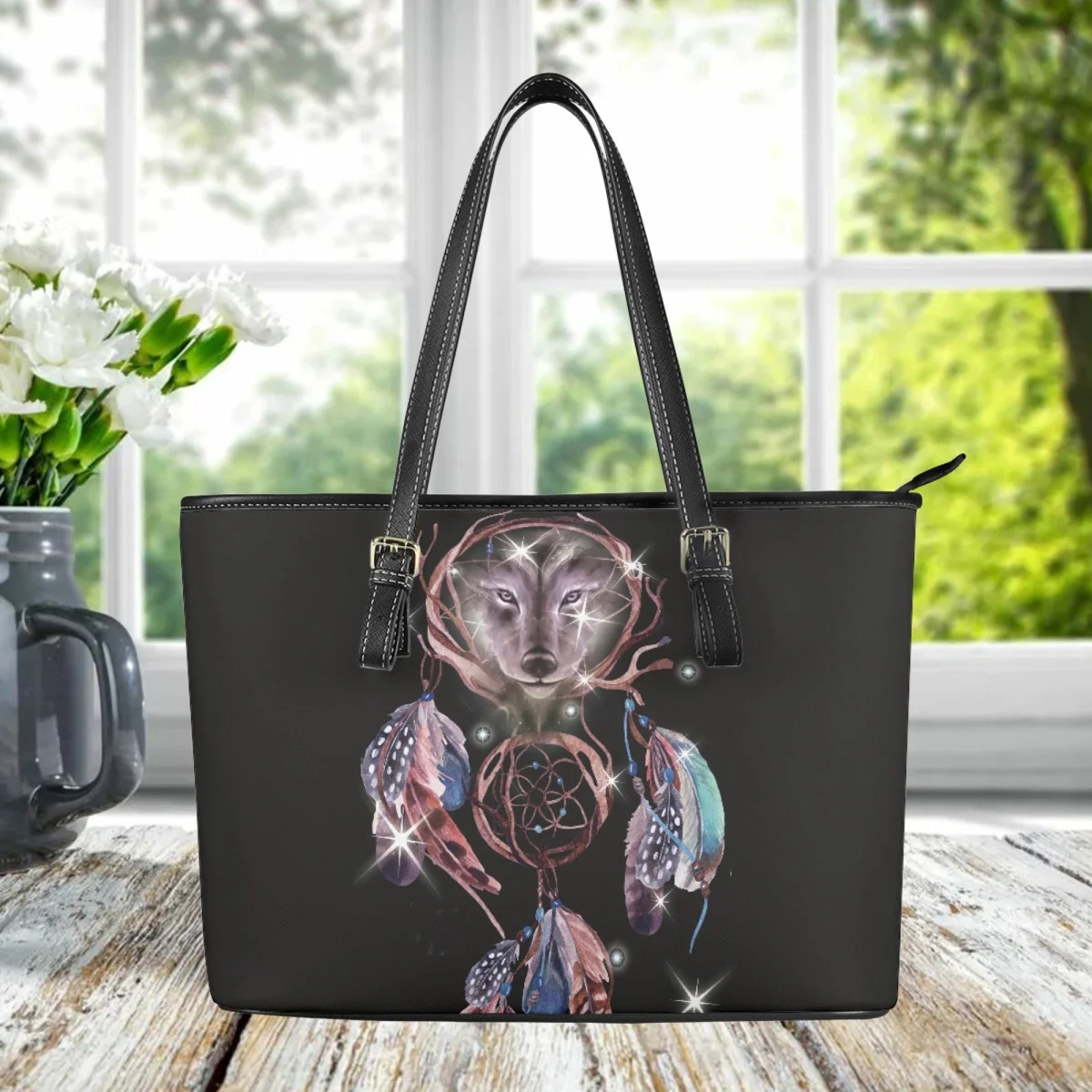 

Black 3D Wolf Dreamcatcher Brand Designer Handbag Classic Trend Top Handle Saddle Bag Casual Outdoor Fashion Shoulder Bag Female