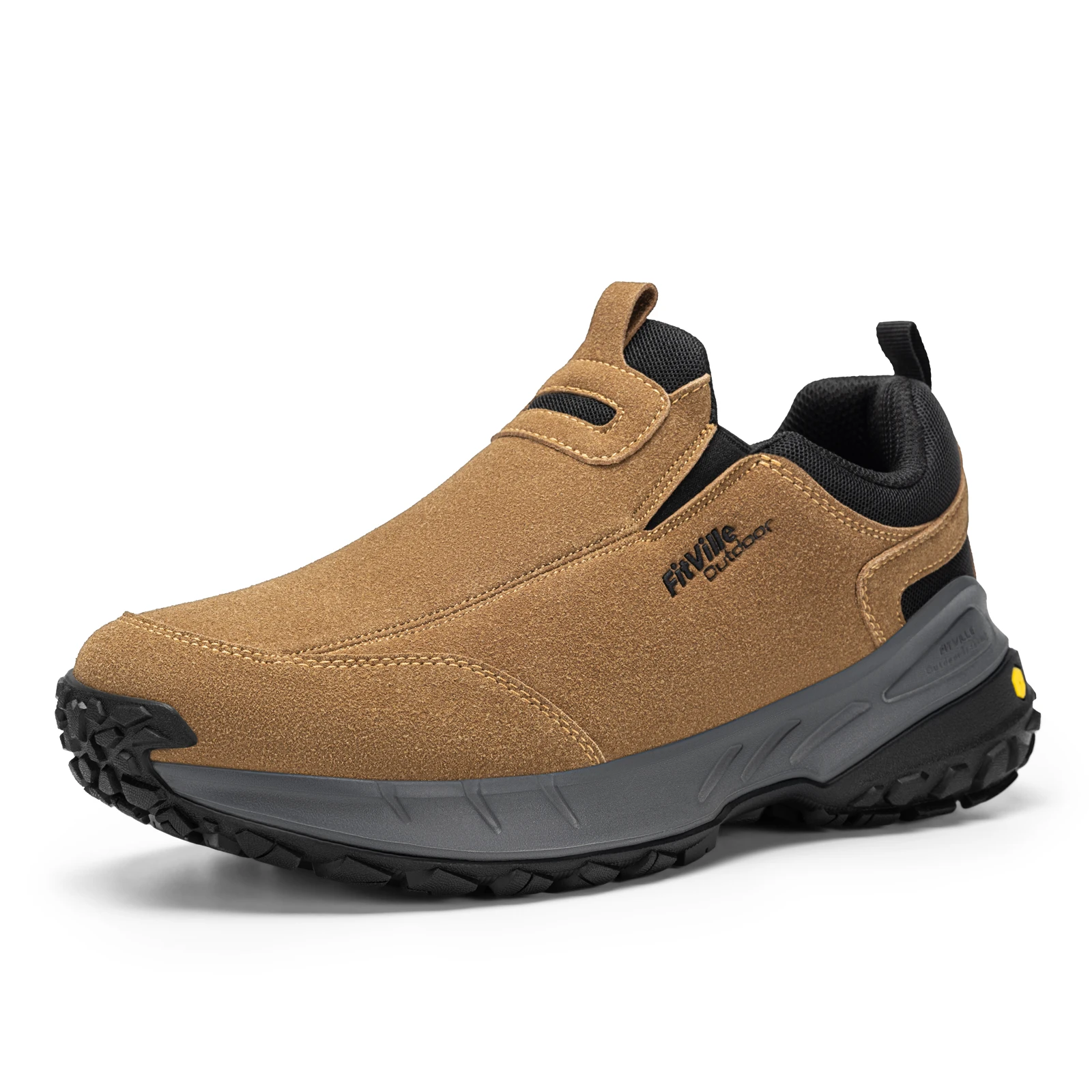 FitVille Extra Wide Toe Hiking Shoes Men's Slip on Walking Loafers with Arch Support Flat Feet Non-slip Trekking Shoes for Men