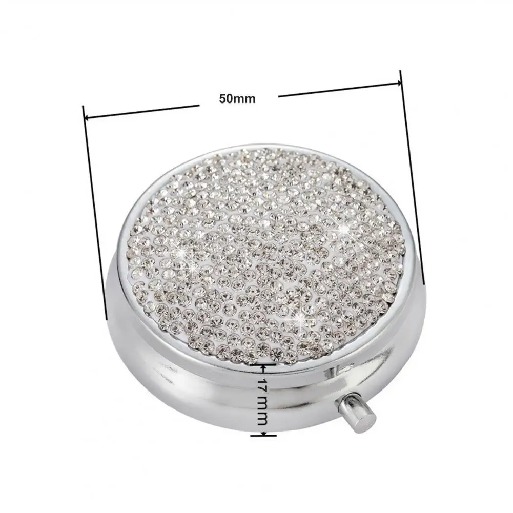 5.5cm 3 Compartments Sparkling Rhinestone Pill Case Waterproof Organizer Outdoor Pill Box Medicine Bling Crystal Storage Box