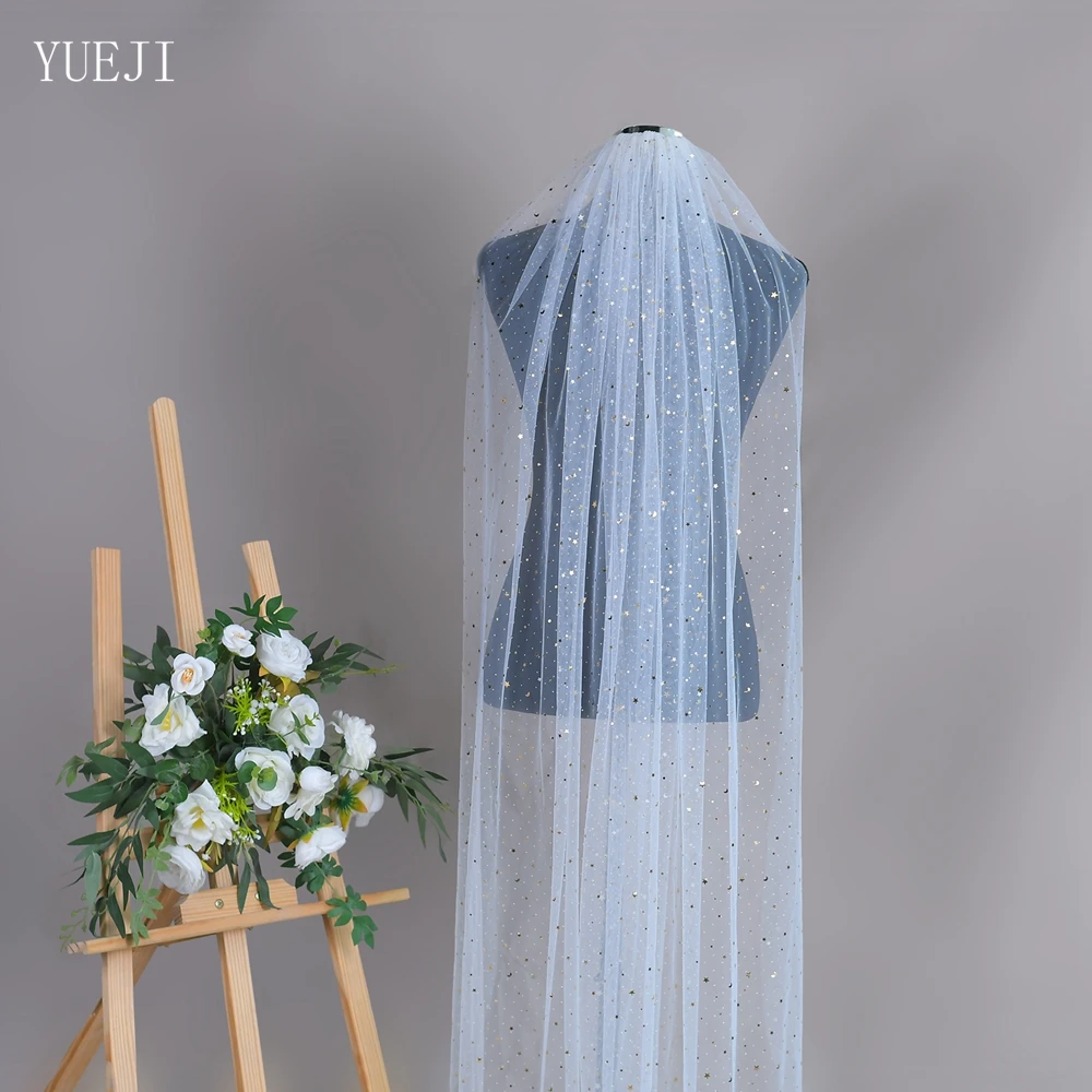 YUEJI Elegant Sequin Single Chapel Wedding Accessory Shining Stars Moon Bridal Veil  Velo Glitter Sposa YJ184 With Comb