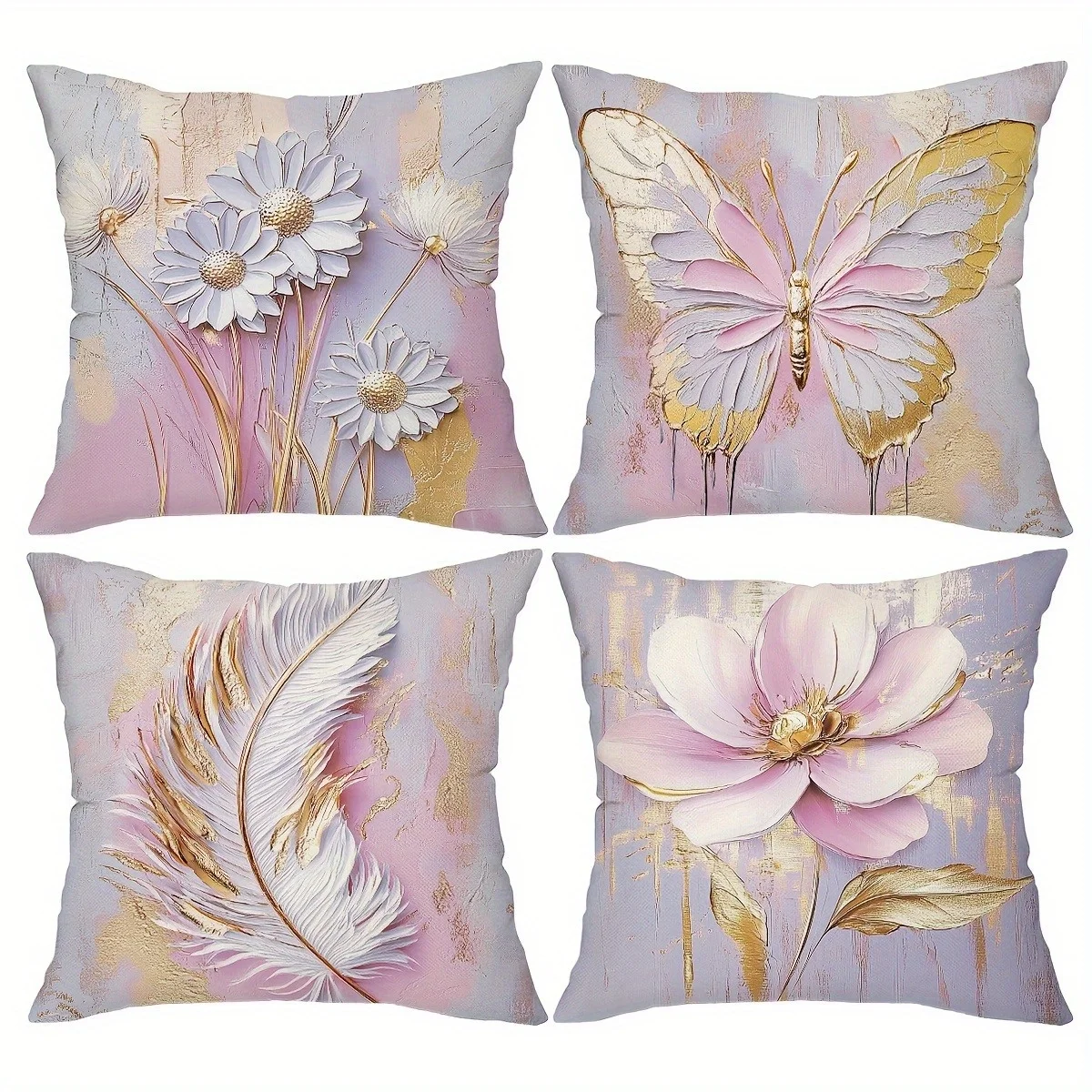 

Home Decor Floral, Butterfly & Feather Decorative Pillow Covers Pattern Cushion Cover Suitable For Sofa Bedroom Car Pillow Cover