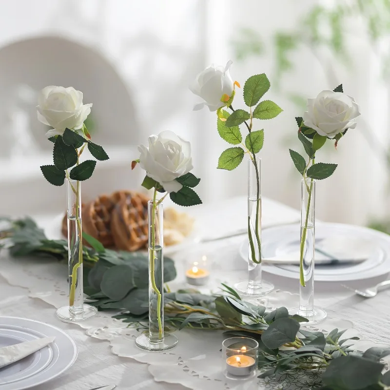 4Pcs Slim Straight Acrylic Vases Modern Clear Tall Cylindrical Vases for Fresh Artificial Flowers