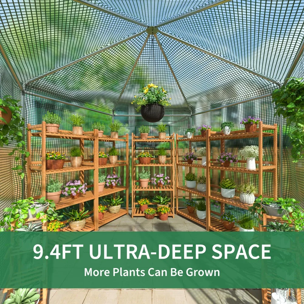 Walk-in Greenhouse, Heavy-Duty Metal Frame Greenhouse,180g Double Layer PE Cover, Indoor and Outdoor Green House Kit for Garden