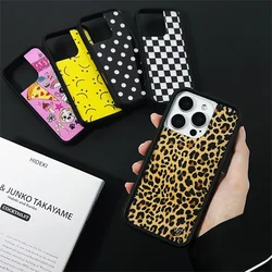 Wildflower Cute Brown Leopard Phone Case For iPhone 15 16 14 13 12 Pro Max Plus WF Origin Pizza Smile Lens Protect Back Cover