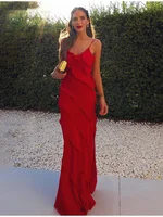 2024 moda de verano nueva elegante mujer Sexy gasa estilo de vacaciones Sling vestido con borde de volantes estilo vestido largo