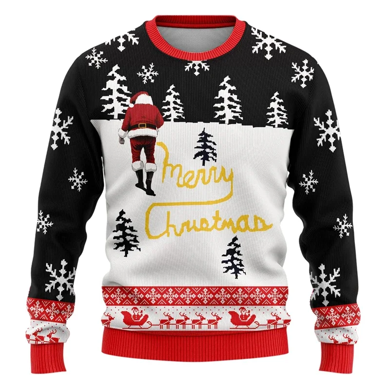 Wesołych Świąt Święty Mikołaj 3D Nadruk Unisex Brzydki Sweter Śmieszne Prezenty Męskie Streetwear Xmas Man Bluzy Cartoon Pullovers