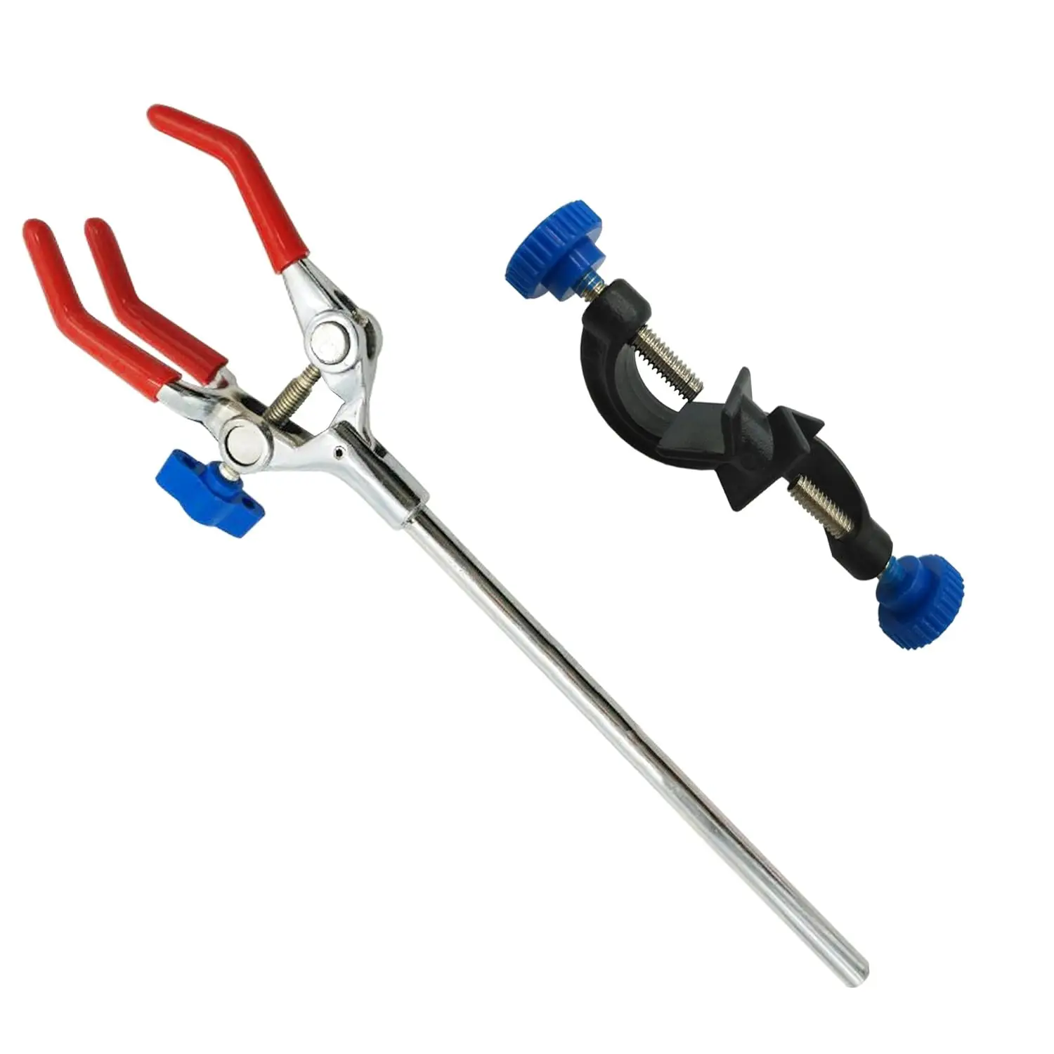 Clamp 3 Prong Finger Style Rubber-Coated Head with A Black Laboratory Stand Clip