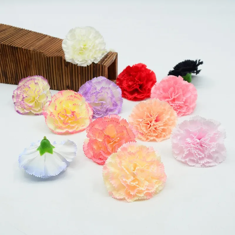 

50pcs 8cm 10Colors Fabric Artificial Carnation Silk Flower Heads For DIY Accessories Wedding Flower Bouquet Vine Decoration