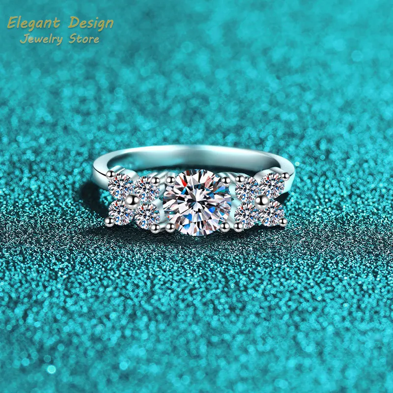 Personality Platinum Pt950 Diamond Rings Minimalist Ins Full of Stars Luxury 1ct Moissanite Wedding Band for Women Holiday Gift