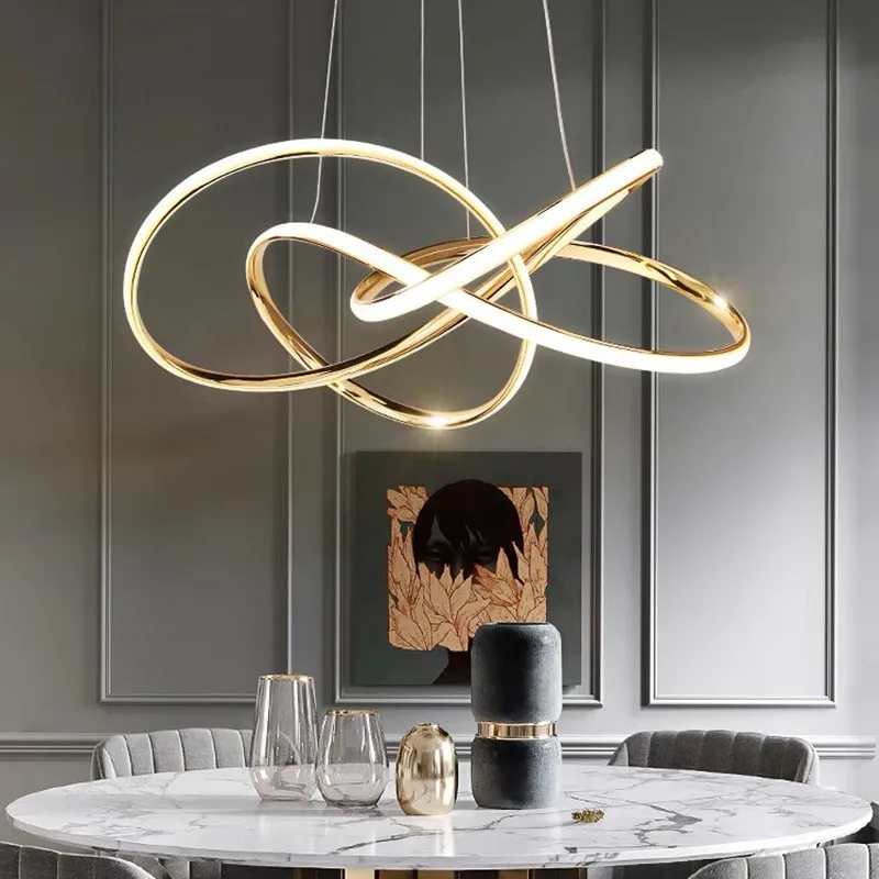 Gold Finished Nordic Modern LED Chandeliers Geometric Line Lamp For Kitchen  Living Dining room lustre pendent Hanging Lamp