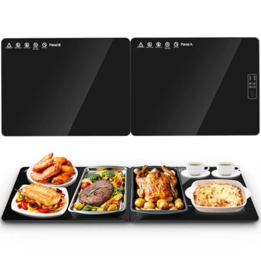 

Electric warming mat for countertop buffets and gatherings: tempered glass top black 32 x 12 adjustable 104212F 112h timer buil