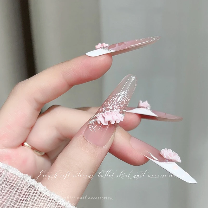 30 pièces 3D français Nail Art jupe ourlet breloques accessoires incurvé résine dentelle pour manucure ongles décoration fournitures