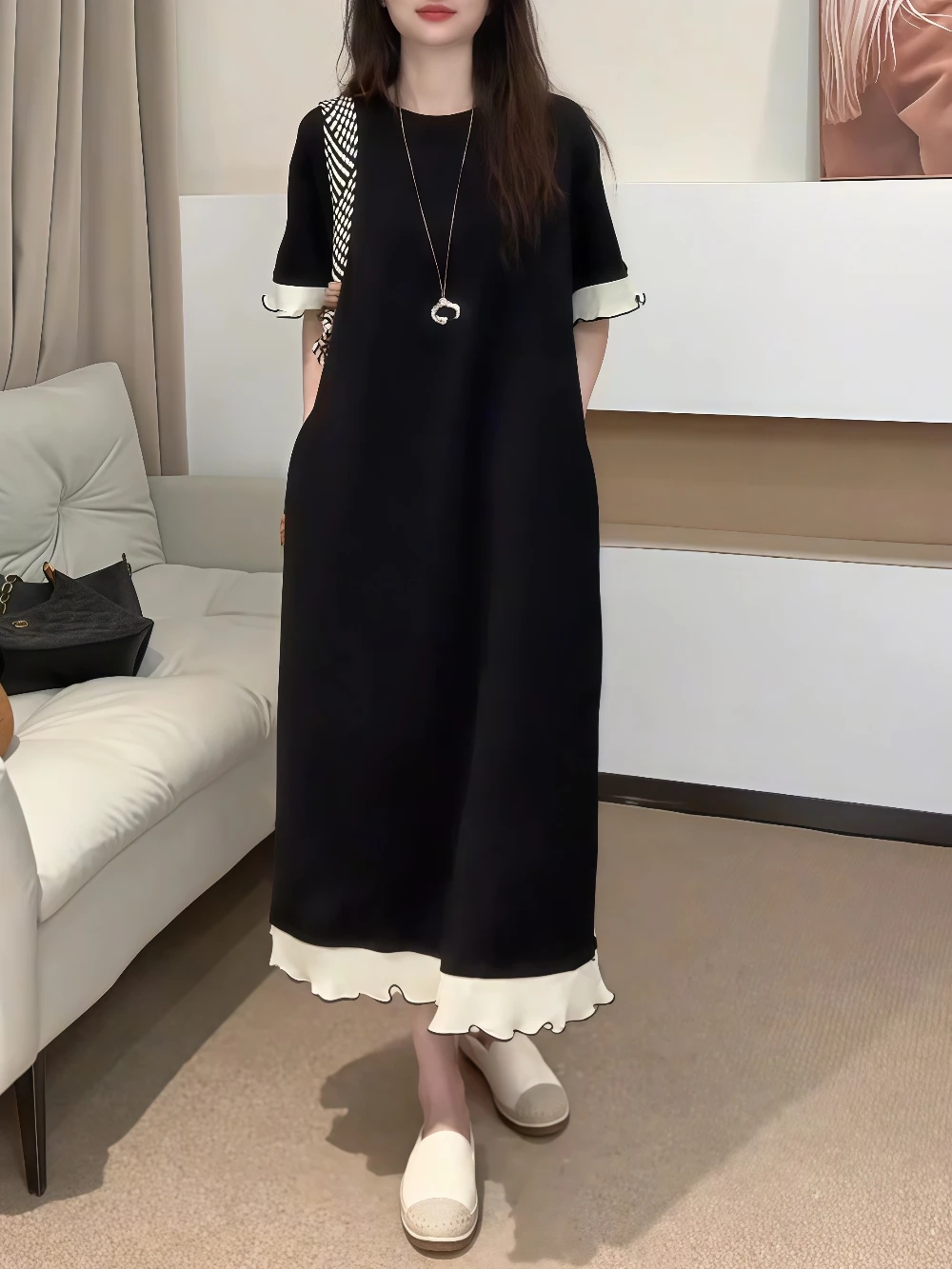 T-shirt Long Dr Summer Faion, ample, couvrant la viande, ort Sve, jupe de luxe à fleurs blanches, droite, pour personne paresseuse enceinte Dr