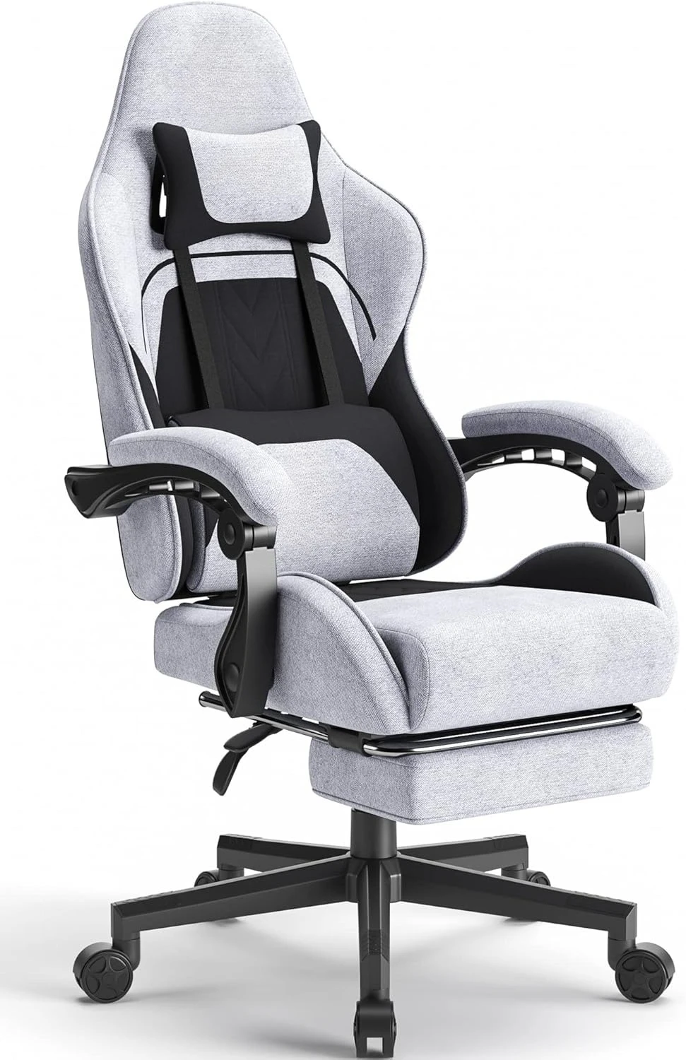 

Gaming Chair Fabric with Pocket Spring Cushion, Massage Game Chair Cloth with Headrest, Ergonomic Computer Chair