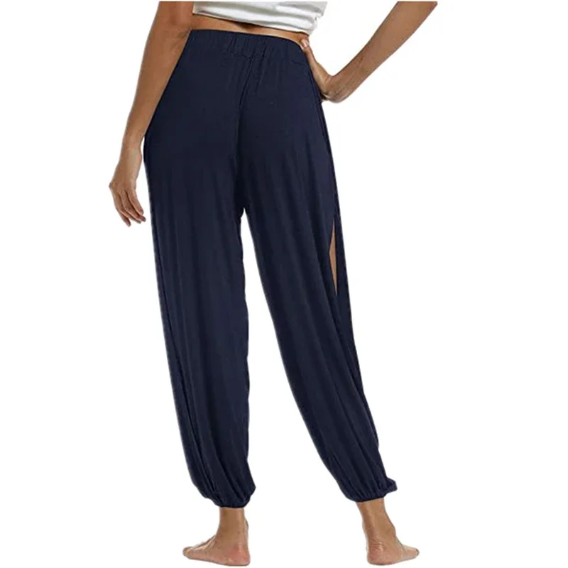 Sommer-Haremshose mit hohem Schlitz für Damen, Sport-Yogahose, solide, lockere Hippie-Haremshose mit weitem Bein – Detail 5