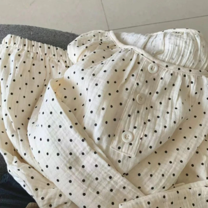 Pijama de punto de onda de primavera para mujer, conjunto de ropa de casa, pantalones cortos, algodón, cómodo y transpirable, ropa de estar por casa