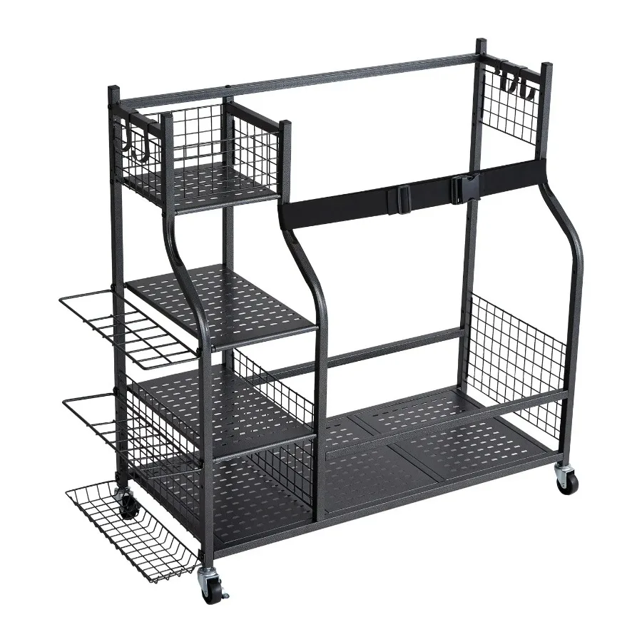 

Golf Storage Garage Organizer 2 Golf Bag Stand Holder and Other Sports Equipment Storage Rack Rolling Ball Cart on Wheels Outd