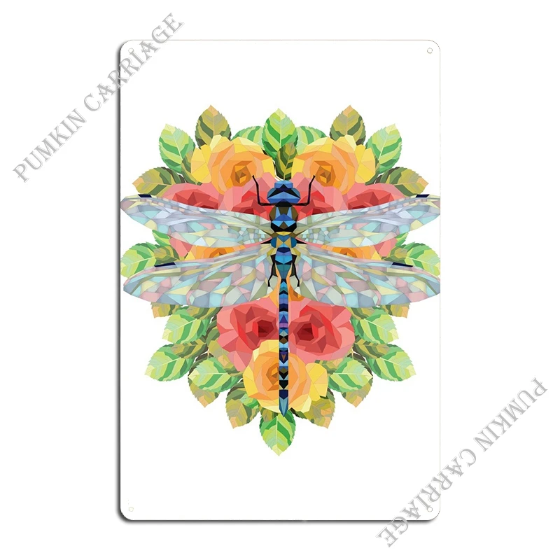 Dragonfly On Blooming Rose Metal Sign PaintingKitchen Designing Club Tin Sign Poster