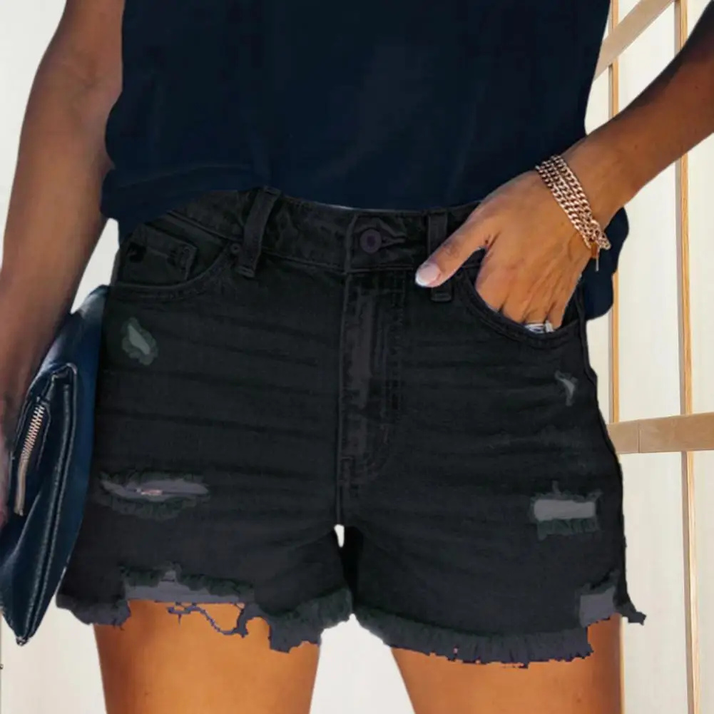 

Summer Denim Shorts Women Korean Fashion Ripped Holes High Waist Short Jeans Female Casual Street Wide Leg Short Pants