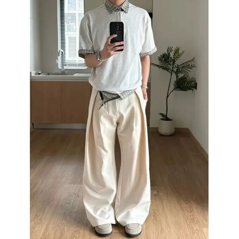 

Suit Pants Men Fashion Society Mens Black Dress Pants Korean Loose Casual Wide Leg Pants Mens Office Formal Trousers M-2XL