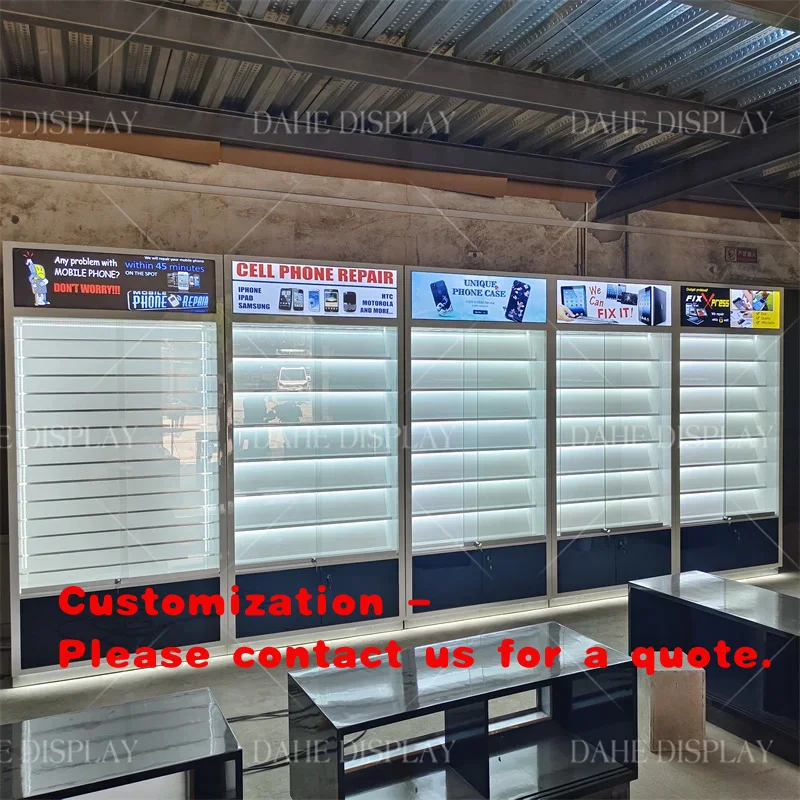 custom.Electronic Decoration Phone Showcase Cell Phone Accessories Cabinet Display Stand Mobile Phone Furniture