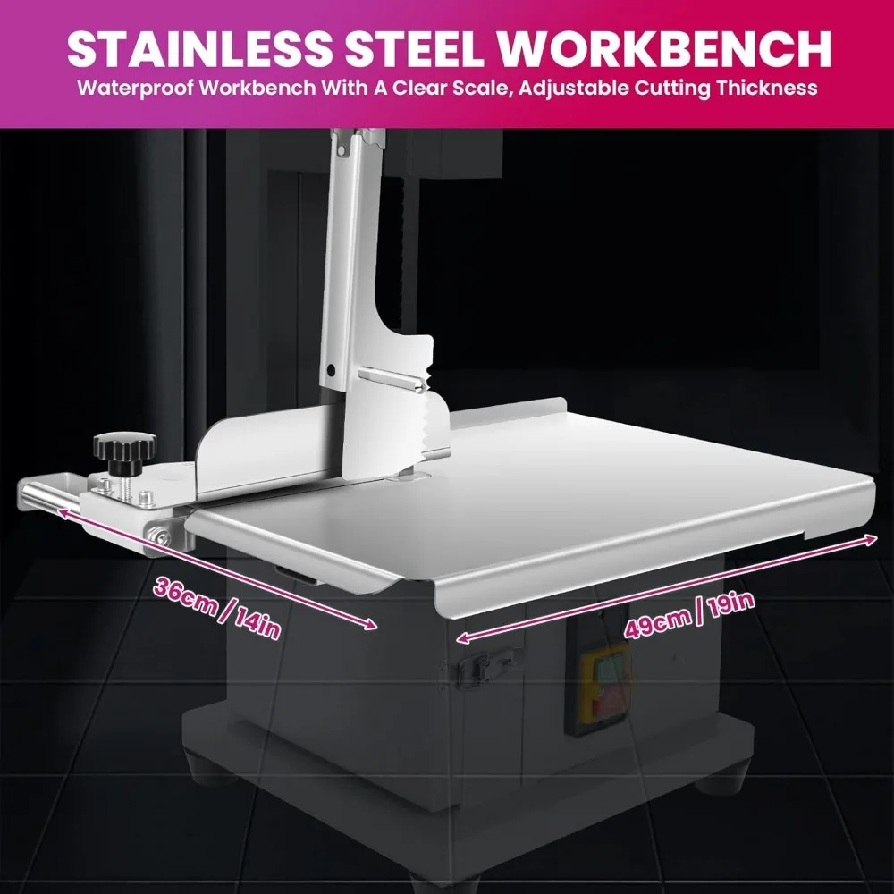 Gergaji Tulang Daging Listrik Baja Tahan Karat Kelas Komersial, Daya 1500W, Ketebalan Pemotongan 0.8-7.1 Inci, Ideal untuk Pemotongan Daging dan H