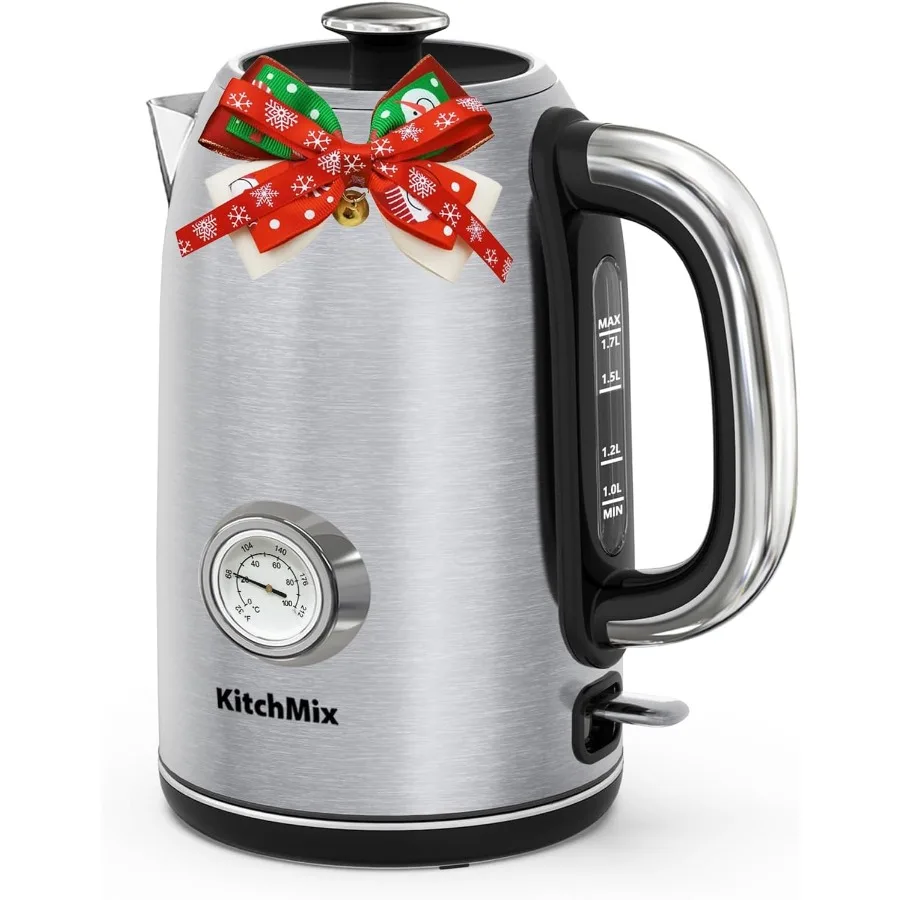 

Electric Tea Kettle 1500W 1.7L Stainless Steel with Thermometer Auto Shut-Off Boil-Dry Cool Touch Handle BPA Free Stainless Ste