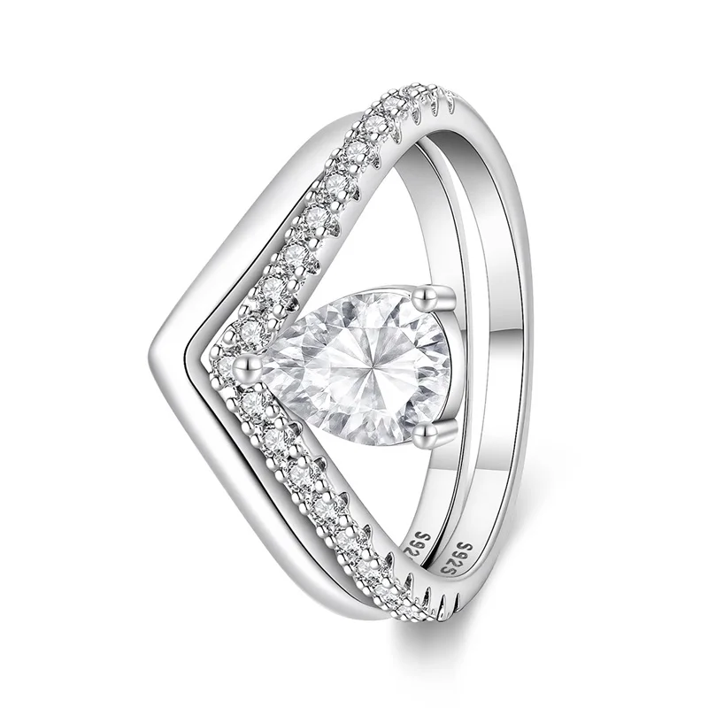 Rings Women 925 Sterling Silver Waterdrop Pear Shaped Combination Rings Sparkling Zircon Fine Engagement Wedding Jewelry Gifts