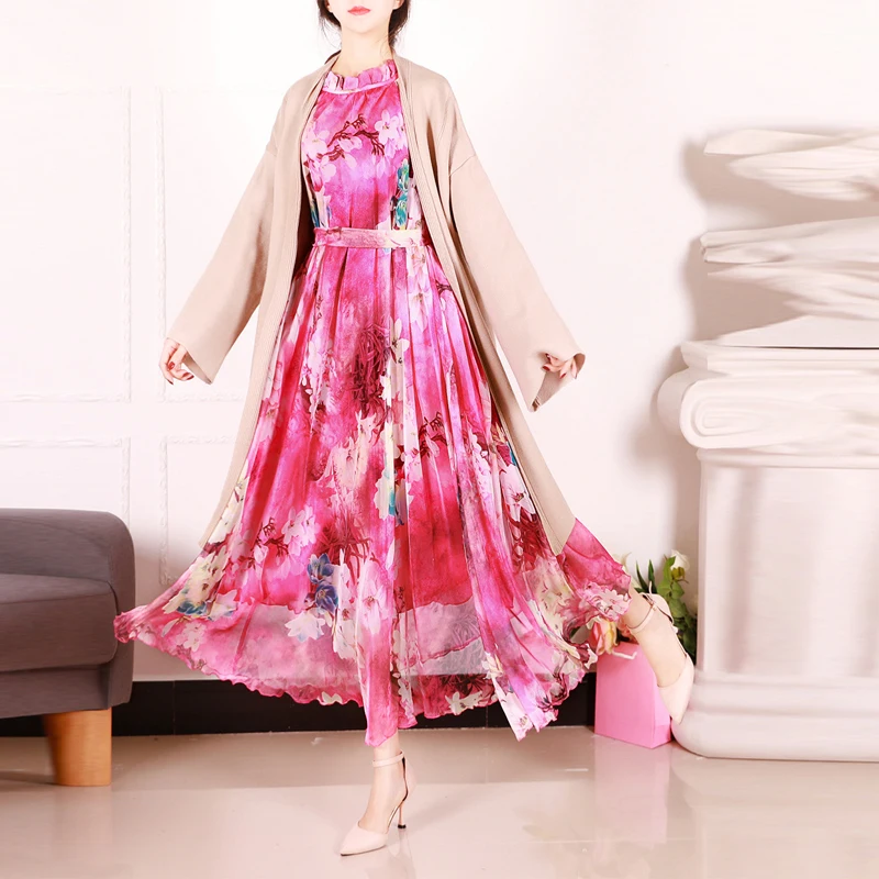 2024 Fresh Flowers Print Fashion Hijab Dresses Abayas Dubai Islamic Clothing Kaftan Turkey Robe muslim maxi dresses for women