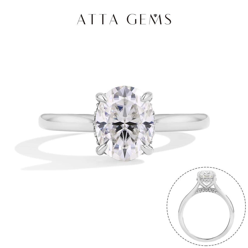 

ATTAGEMS AU750 2.0CT Кольцо с муассанитом овальной огранки с лабораторным бриллиантом, твердое золото 10 К, 14 К, 18 К для женщин, помолвка, невеста, свадебные ювелирные украшения