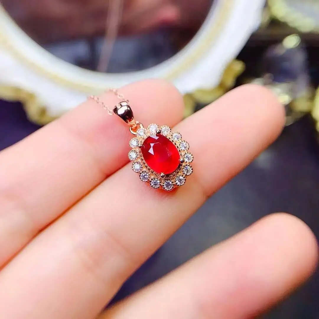 KJJEAXCMY high-grade Jewelry Natural Women's Ruby Pendant S925 Silver Colorful and splendid Crystal pure fire flash explosion
