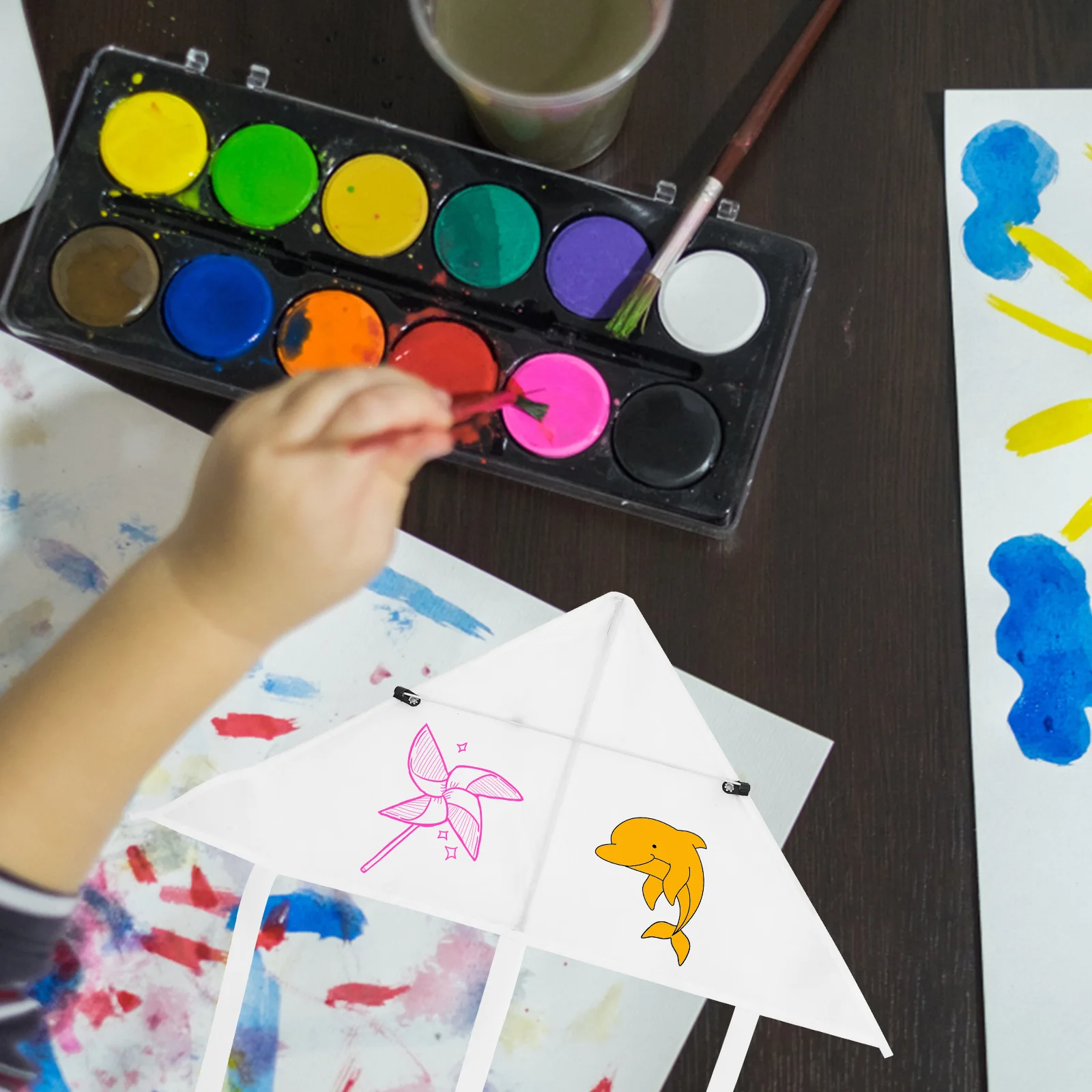 3 set 3 Sets Blank DIY Graffiti Kites for Kids Painting Coloring Fun Educational Outdoor Toys with 30m Line Board Random Colors